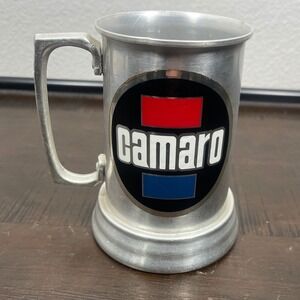 Vintage Chevrolet Camaro Aluminum Glass Bottom Beer Stein Tankard Mug 5 Inch